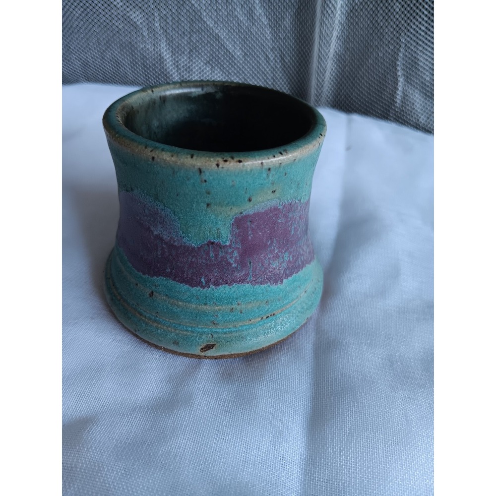 Stoneware Pottery Miniature /Turquoise & Maroon Signed By Artist Sparta TN